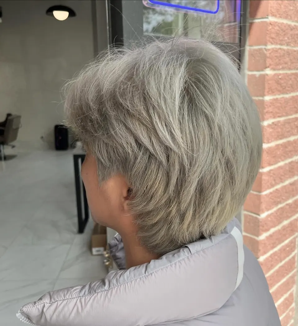 Ash grey short layered cut