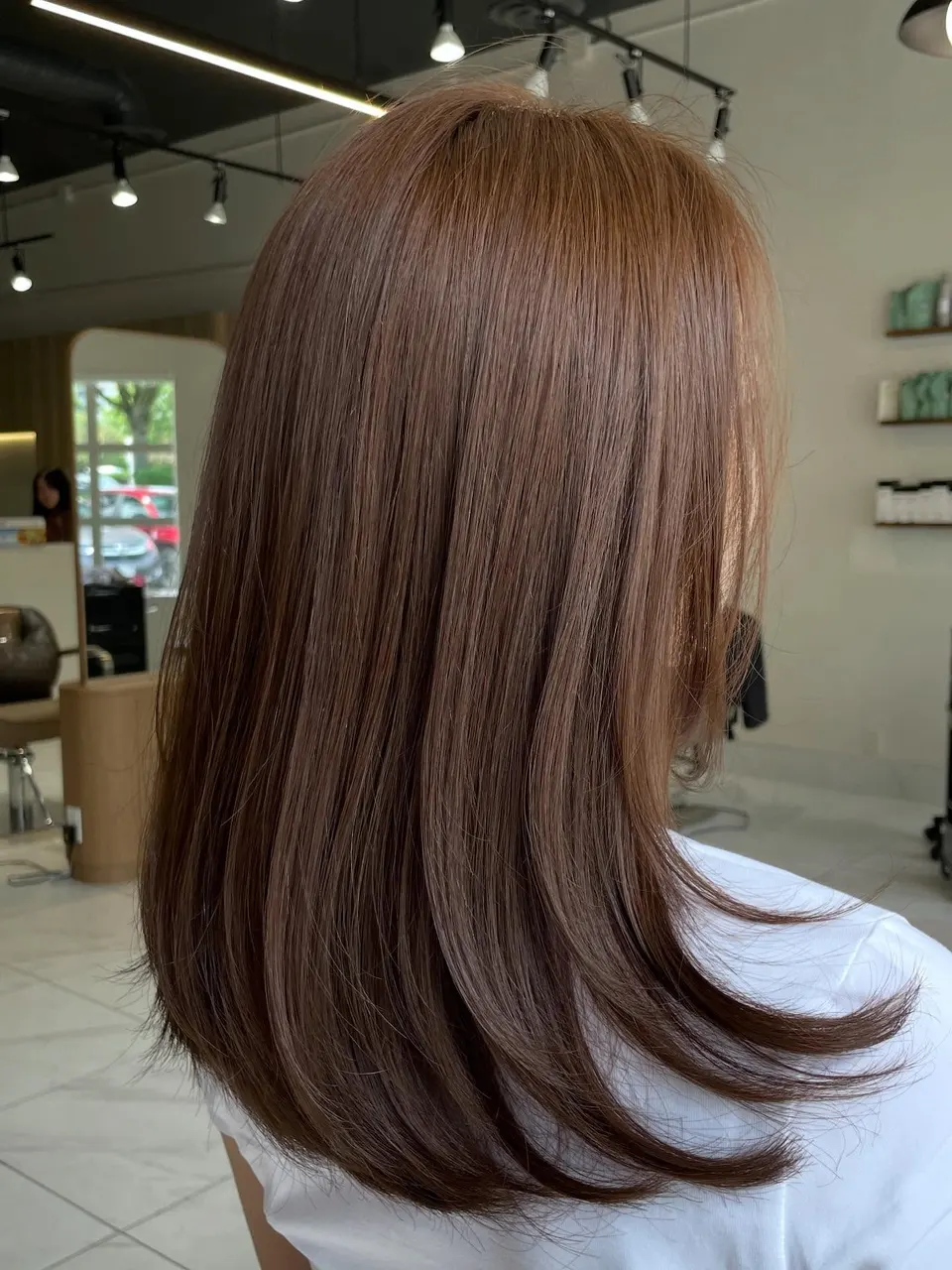 Copper brown long layered hair