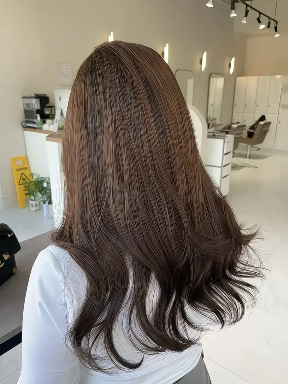 Milk tea brown layered cut with C-curl