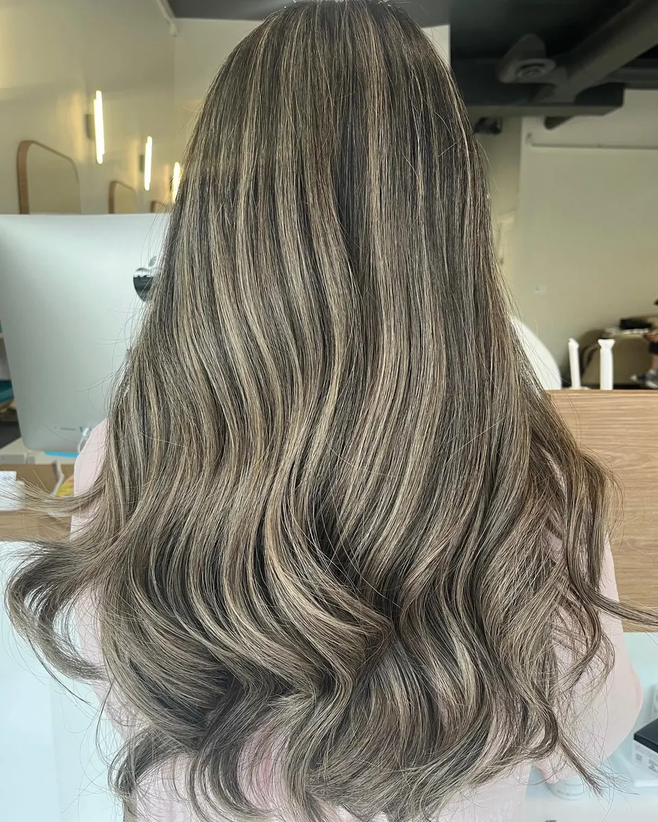 Soft sage balayage close-up