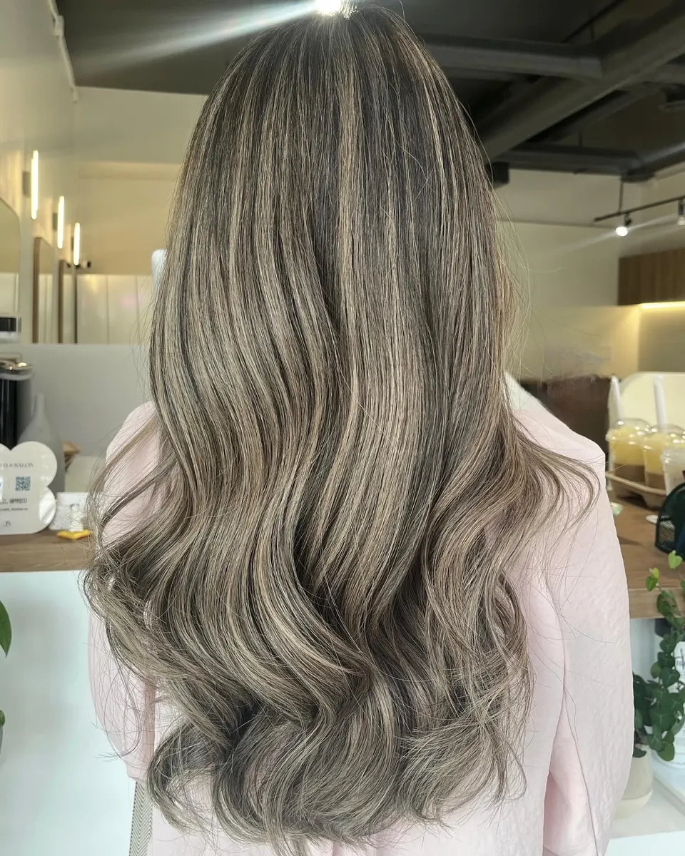 Soft sage beige foil balayage